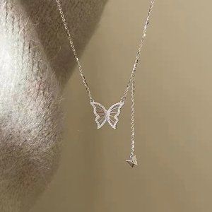 Cutout butterfly fringe necklace female